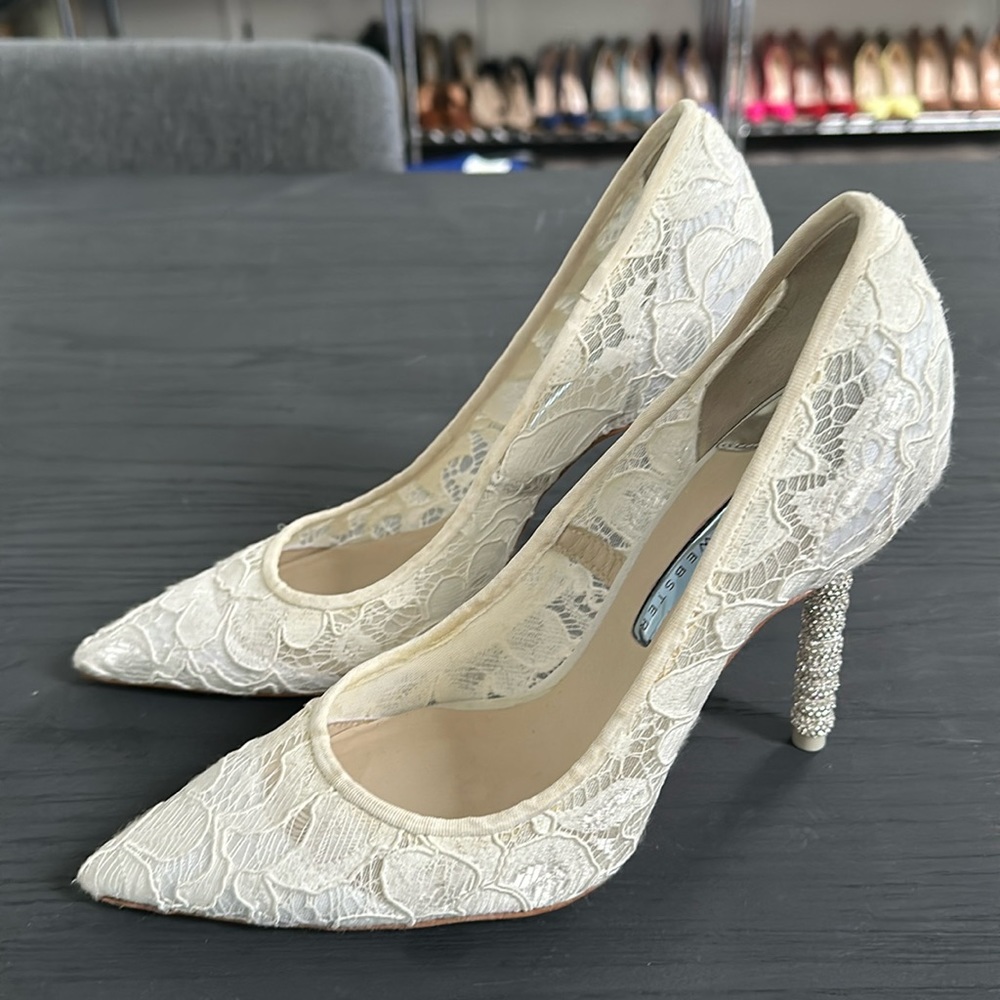 Sophia Webster “Wifey For Lifey” Floral Lace Bridal Pump with Crystals